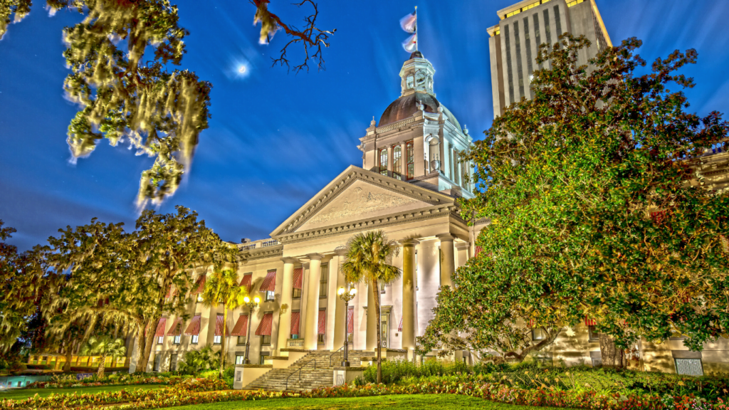 Tallahassee capitol building at sunset