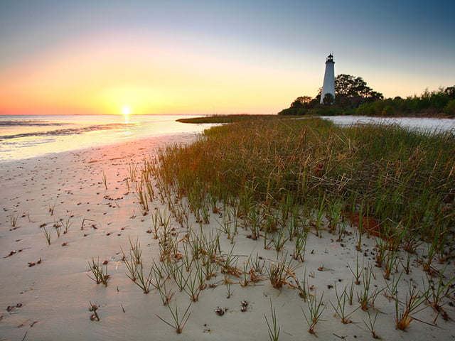 View of the lighthouse at St. Marks National Wildlife Refuge and beach, near Tallahassee, FL