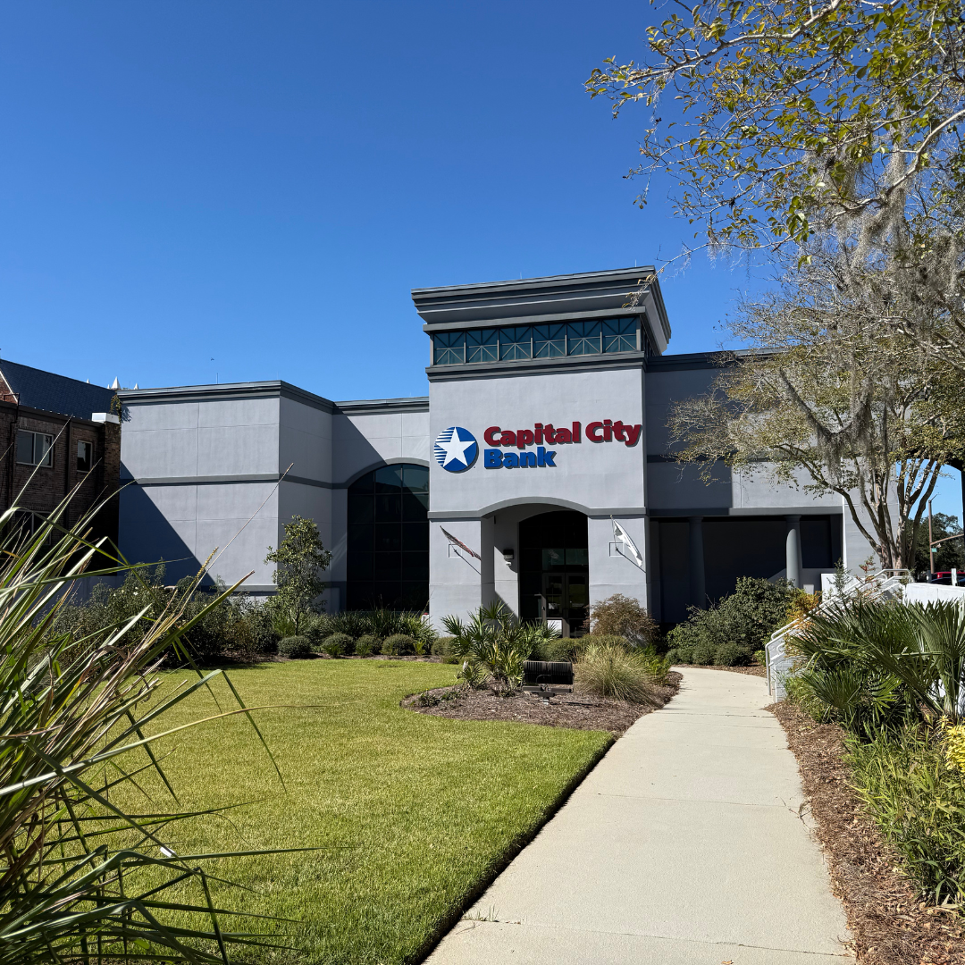Exterior of Capital City Bank in downtown Tallahassee on a sunny day