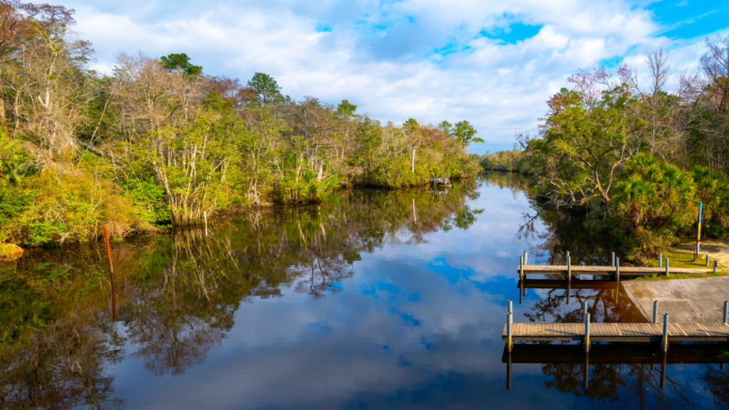 St Marks River with boat ramp dock in Crawfordville, Florida