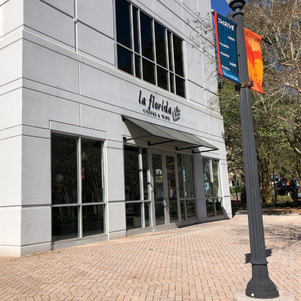 Exterior of La Florida Coffee & Wine Bar in downtown Tallahassee